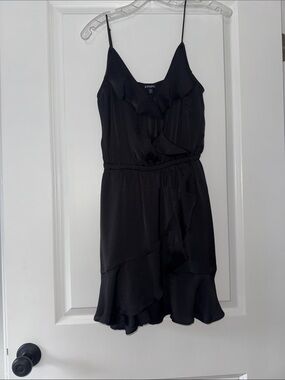 Express Black Ruffle Dress with Spaghetti Straps